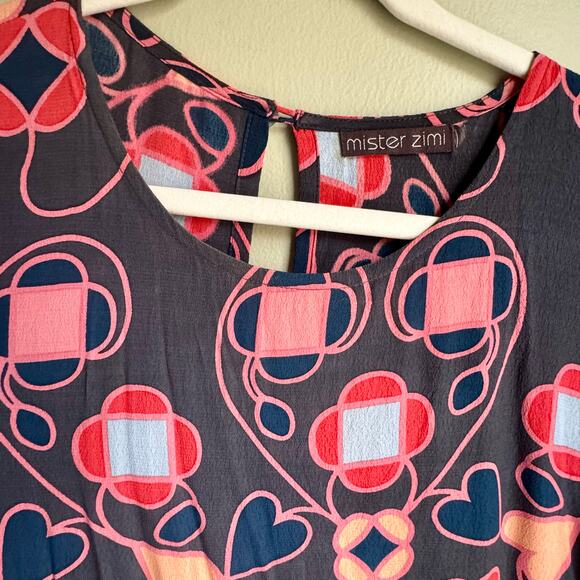 Mister Zimi Oversized Mini Dress Long Sleeve Heart Print High Low Gray Red Pink - Picture 2 of 6